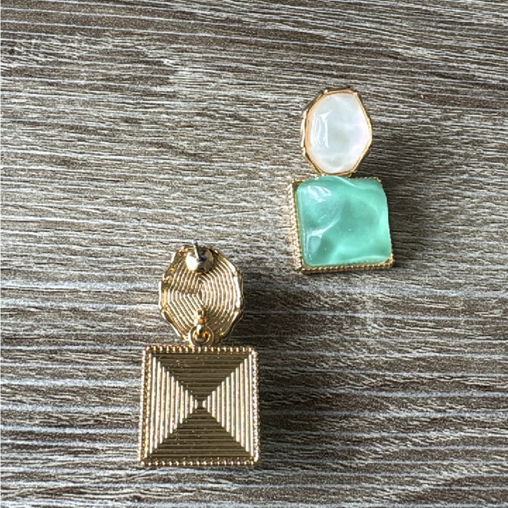 Anthropologie Gold White and Green Resin Drop Earrings - Picture 3 of 4